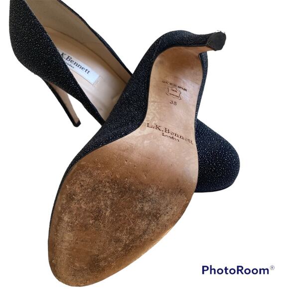 LK Bennett Sledge Glitter Platform Stiletto Black Heel Pumps Size 38 - Picture 8 of 11
